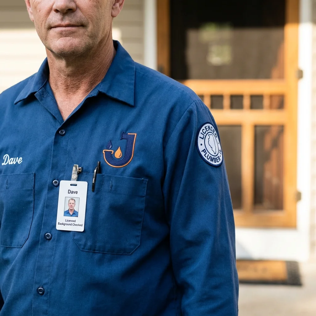 Licensed plumber showing ID badge in Redwood City, CA