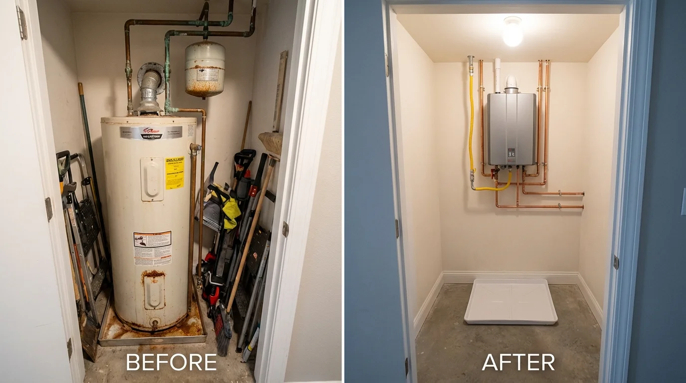 Tank water heater versus wall-mounted tankless unit comparison for Redwood City, CA homeowners