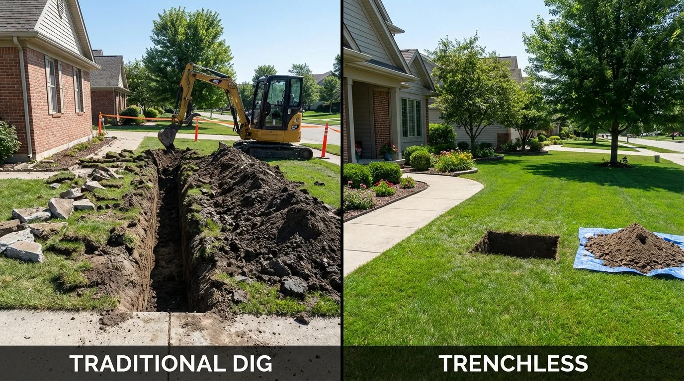 Trenchless sewer repair with minimal yard damage versus traditional excavation in Redwood City, CA